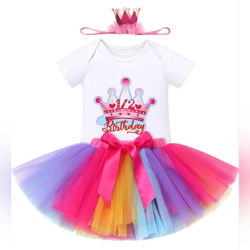 IBTOM CASTLE Baby Girls 1/2 Birthday Tutu Set - Rainbow, 9-12 months
